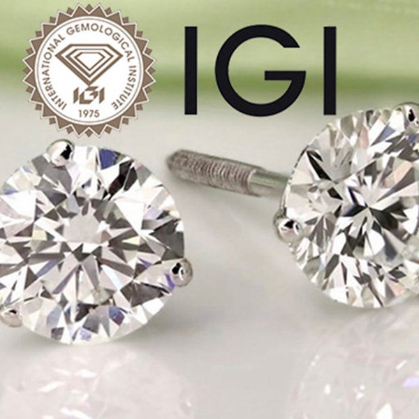 Diamond Stud Earrings Lab Grown IGI Certified 4 Carat E VS1 Ideal 4ct 14K Screwback