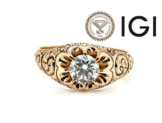 Victorian Diamond Ring 1 Carat IGI Certified 1ct … - image 1