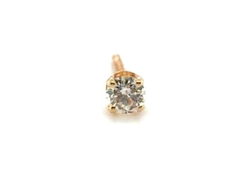 Diamond Single Stud Earring Mined .20ct 14K Yellow Gold Screwback