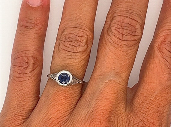 Art Deco Sapphire Ring .57ct Round Original 1930'… - image 7
