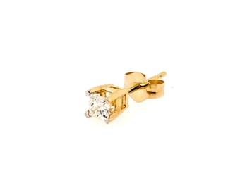 Diamond Single Stud Earring Princess Pushback Mined .18ct G SI1 14K Yellow Gold