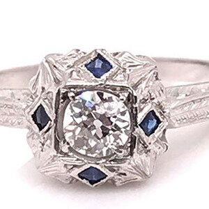 Vintage Diamond Sapphire Engagement Ring .45ct 18K Deco Antique Original 1920's-1930's