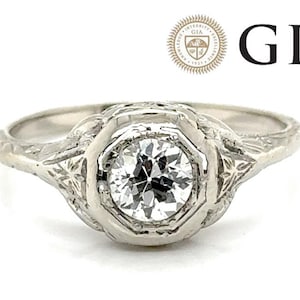 Art Deco Diamond Ring: 0.54ct OEC H VS, 18K White Gold, 1930s