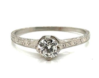 Art Deco Diamond Engagement Ring Mined .65ct Solitaire Platinum Original 1920's