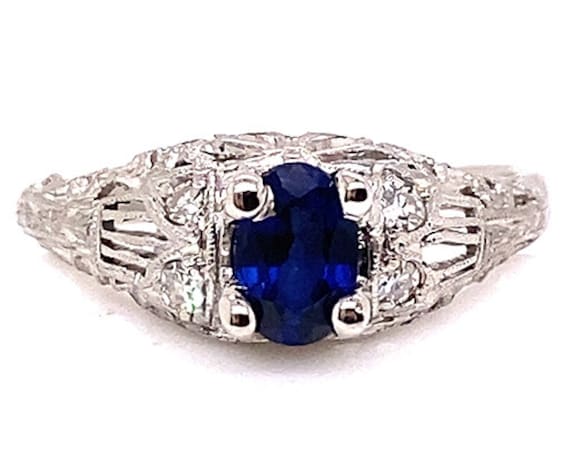 Vintage Sapphire Diamond Engagement Ring .82ct Pl… - image 1