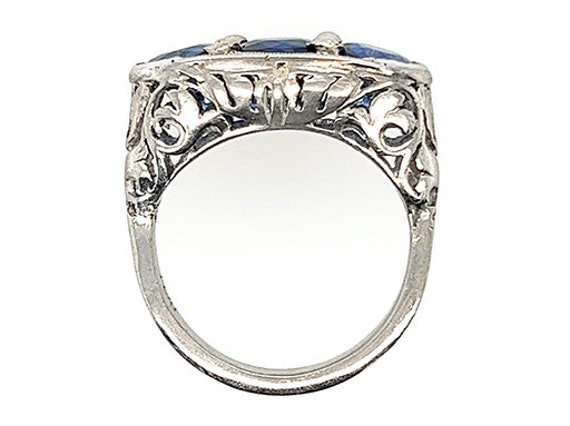 Art Deco 3 Stone Sapphire Ring 3.51ct Round Cut O… - image 2