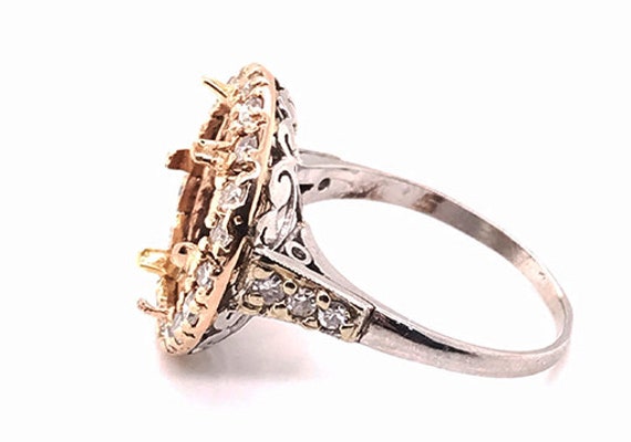 HUGE Vintage Diamond Semi Mount Ring .75ct 18K An… - image 4