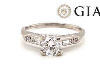 Art Deco .91ct Diamond Platinum Ring GIA I VVS1 Original 1930's-1940's