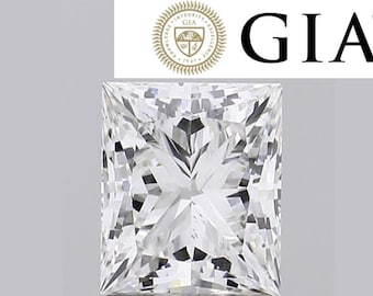 May include: A clear, square-shaped diamond with a brilliant cut. The diamond is graded by the Gemological Institute of America (GIA).