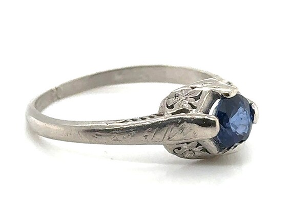 Art Deco Sapphire Engagement Ring .70ct Solitaire… - image 2