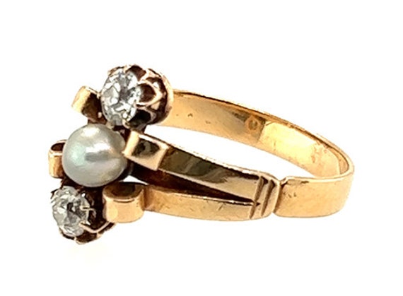 Antique Diamond Pearl Cocktail Ring .40ct 14K  Vi… - image 3