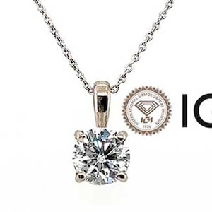 IGI Certified 1.00 Carat D VS1 Diamond Pendant: 14K White Gold Adjustable Necklace