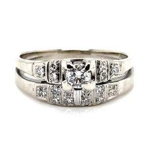 Art Deco Diamond Engagement Ring Wedding Band Set Mined .55ct Original 1930&#39;s-1940&#39;s 14K