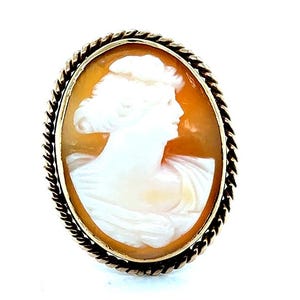 Art Deco Carved Cameo Cocktail Ring Antique Vintage Original 1930&#39;s 14K Gold