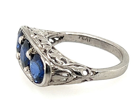 Art Deco 3 Stone Sapphire Ring 3.51ct Round Cut O… - image 5