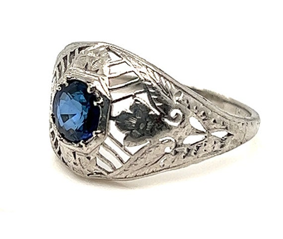 Art Deco Natural Sapphire Ring 1/2ct Flowers Plat… - image 4