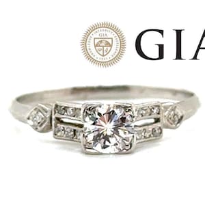 Art Deco .63ct Diamond Ring GIA E VS1 Platinum Antique 1930s Original Mined