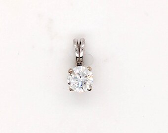 Diamond Solitaire Pendant Necklace .31ct Mined D SI2 Round Brilliant 14K White Gold