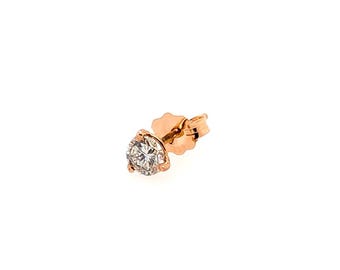 Diamond Single Stud Earring Mined .20ct RBC Martini 14K Pink Gold