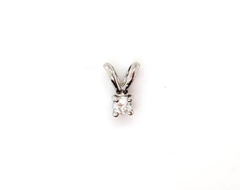 Diamond Solitaire Pendant Necklace .05ct Mined Round Brilliant 14K White Gold