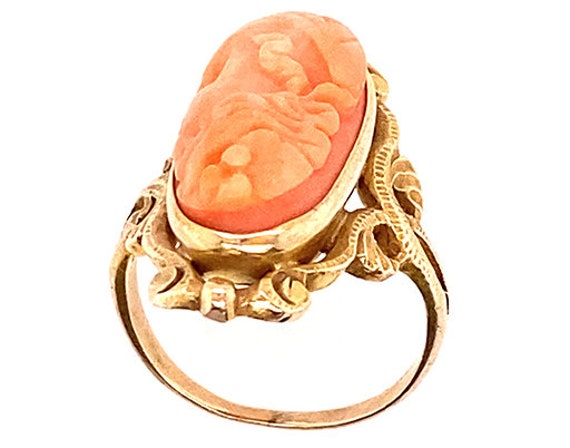 Art Noveau Hand Carved Angel Skin Coral Ring Orig… - image 2