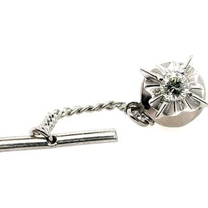 Mens Diamond Tie Tack Pin 14K White Gold Mined .36ct Round Brilliant Cut