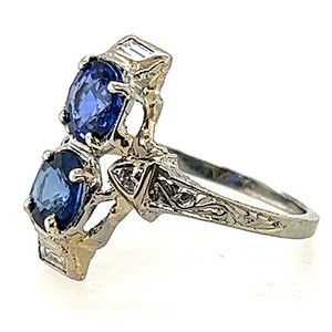 Art Deco Two Stone Sapphire Diamond Cocktail Ring 2ct 18K Original 1920s Antique image 4