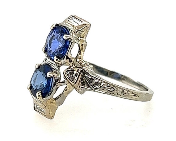 Art Deco Two Stone Sapphire Diamond Cocktail Ring… - image 4