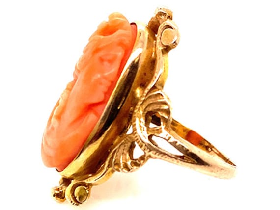 Art Noveau Hand Carved Angel Skin Coral Ring Orig… - image 4