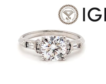 Antique Deco Diamond Engagement Ring 1.20ct D VS1 Ideal Platinum Genuine 1930's