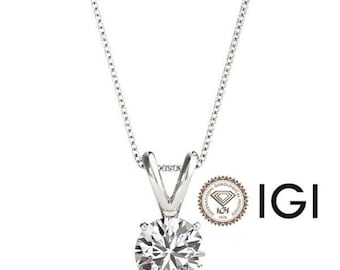 2 Carat D VS1 IGI Certified Diamond Pendant: 14K White Gold Necklace
