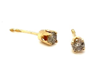 Diamond Stud Earrings Pushback Mined .25ct RBC 14K Yellow Gold Screwback