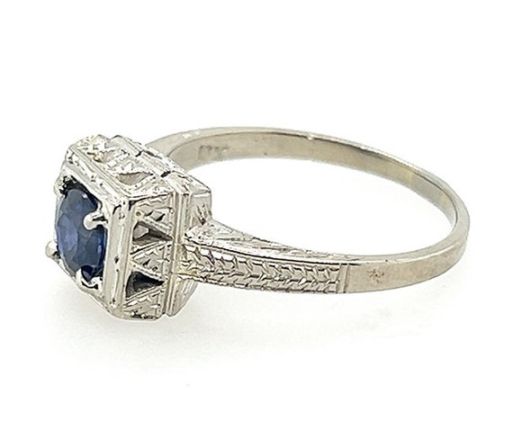 Art Deco Sapphire Engagement Ring .70ct 18K Solit… - image 4