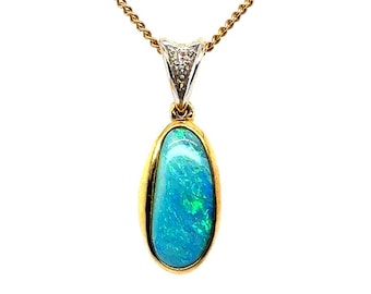 Gem Quality Black Opal Necklace Pendant 18K Yellow Gold Oval Cabochon