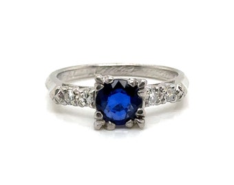 Genuine Antique Deco Sapphire Diamond Ring 1.21ct Dated 3-14-1940 Platinum