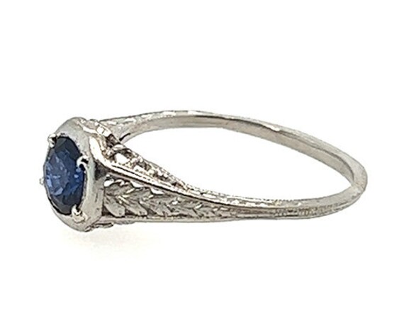 Art Deco Sapphire Ring .57ct Round Original 1930'… - image 4