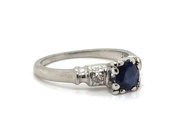 Art Deco Sapphire Diamond Engagement Ring .67ct O… - image 4