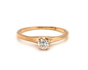 Victorian Diamond Solitaire Engagement Ring .25ct Old European F/VVS 14K 1880's