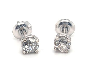 Victorian Diamond Stud Earrings Old Mine Cut .62ct Screwback 14K Original 1880's