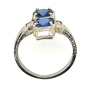 Art Deco Two Stone Sapphire Diamond Cocktail Ring 2ct 18K Original 1920s Antique image 2