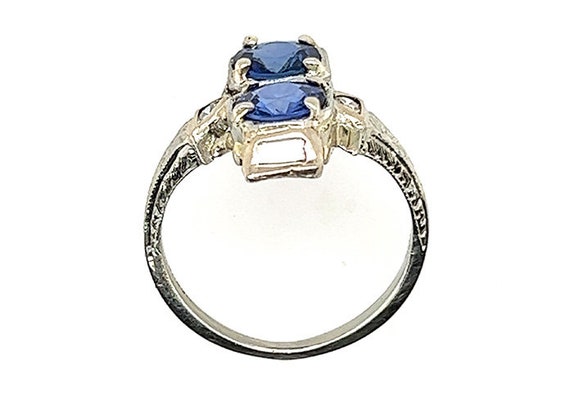 Art Deco Two Stone Sapphire Diamond Cocktail Ring… - image 2