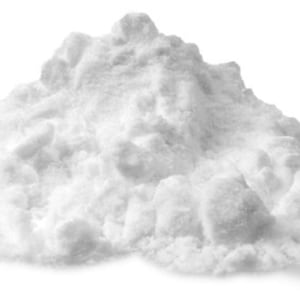 May include: A large pile of white baking soda powder.