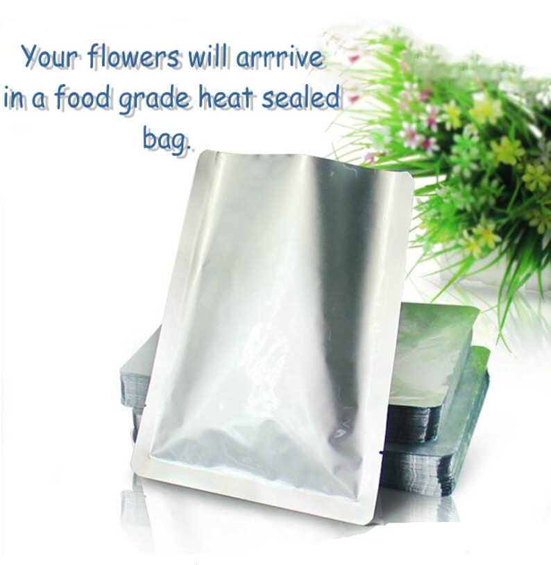 May include: A silver food-grade heat-sealed bag.  Your flowers will arrive in a food grade heat sealed bag.