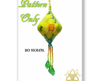 Daffodil Pod Ornament, peyote stitch, pattern, instructions, pdf.