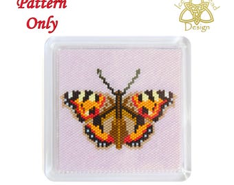 Butterfly Coaster, Small Tortoiseshell Butterfly, Peyote stitch Beaded Coaster