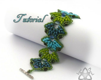 Pdf Tutorial Falling Leaves Bracelet with Super Duo Beads and Fire Polish Crysal Beads, Beading Pattern English Only,