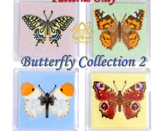 Butterfly Coaster Set #2, Orange Tip, Peacock, Painted Lady, Swallowtail Butterfly Beaded Coasters