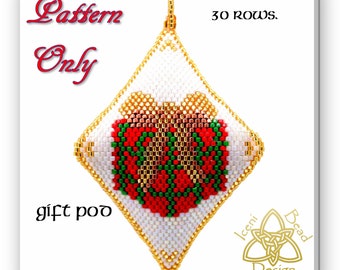 Christmas Gift pod ornament, peyote stitch, pattern, instructions, pdf.