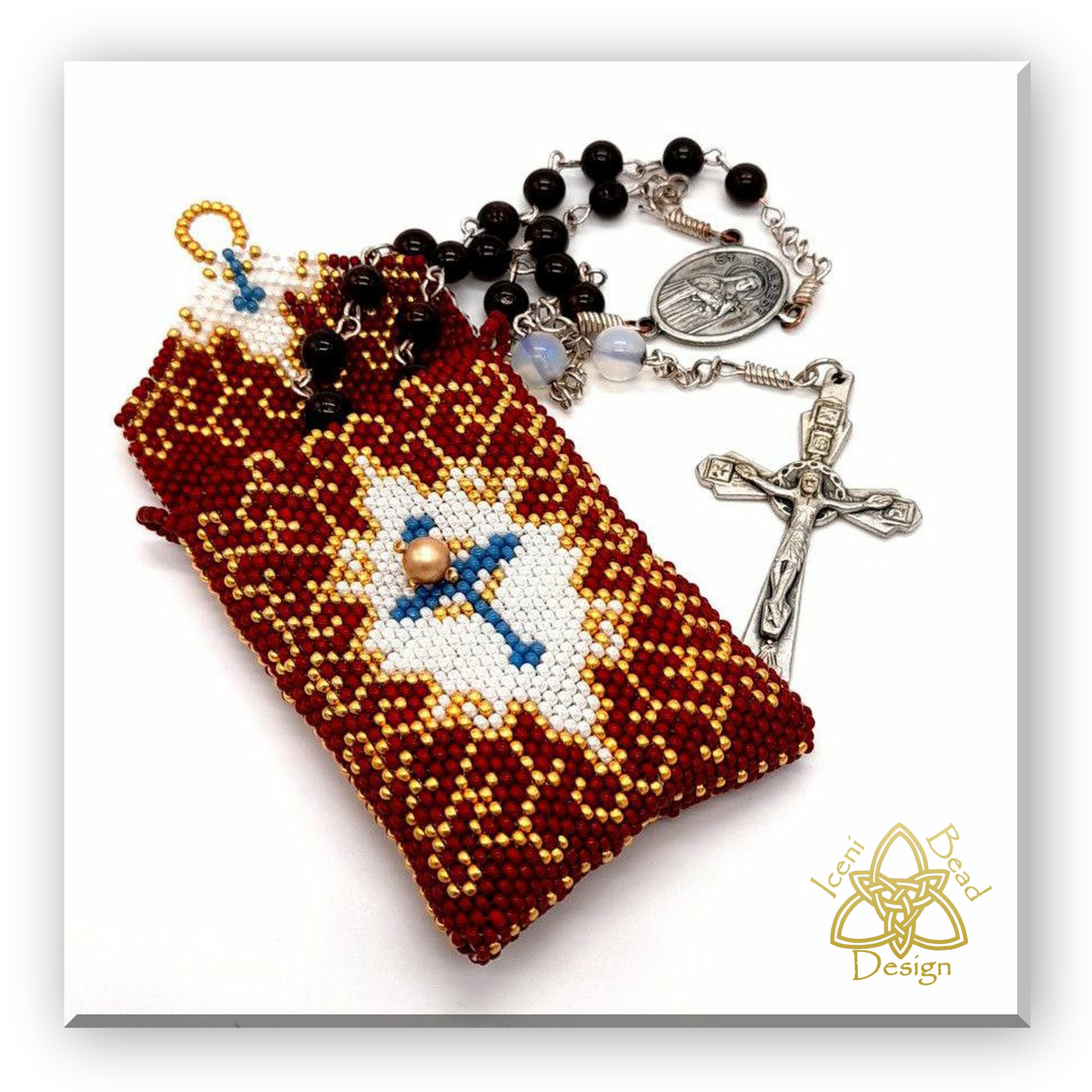 Beaded Rosary Pouch Swirls Peyote Stitch Pattern Etsy
