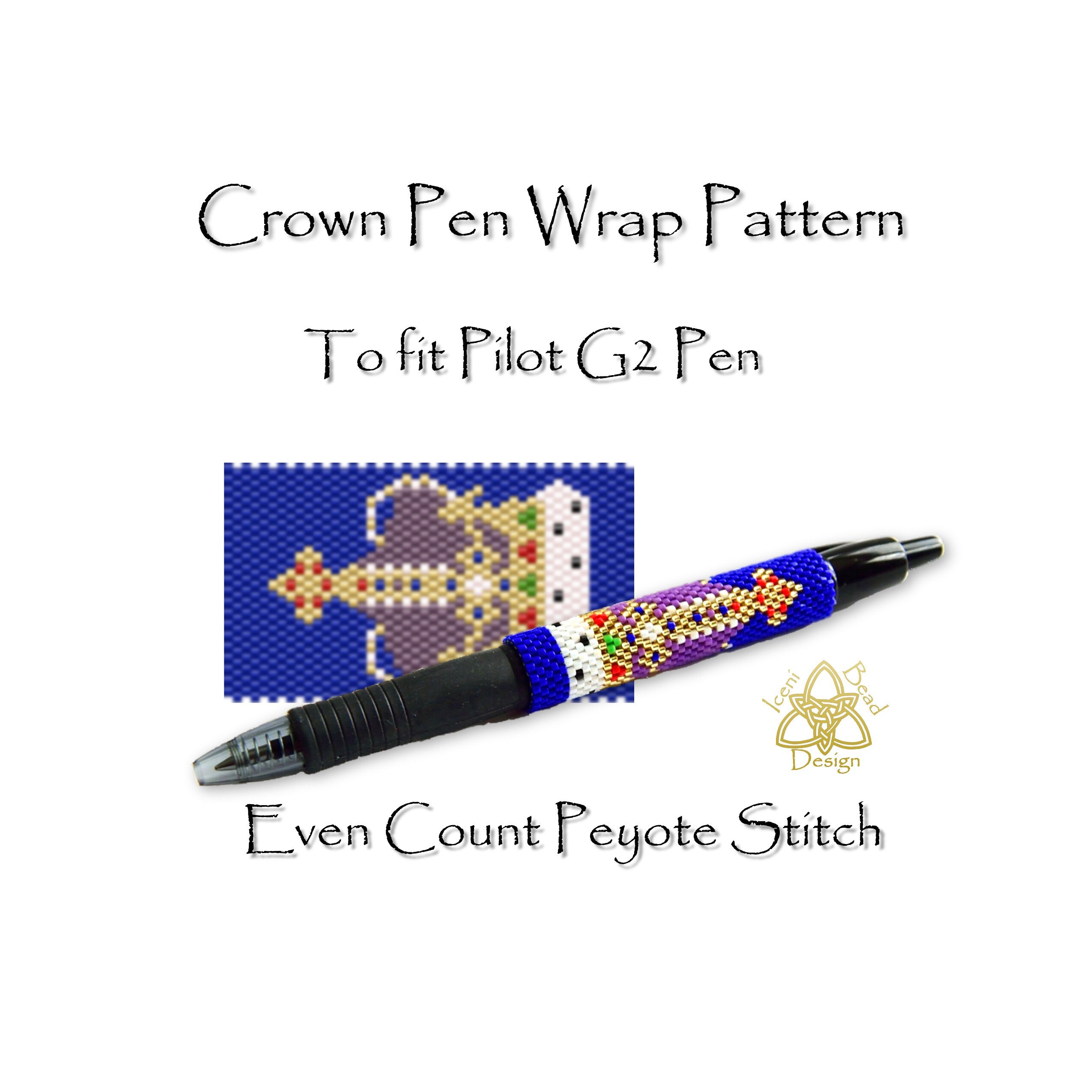 Crown Pen Wrap for Pilot G2 Pen. pdf. pattern. even count peyote stitch